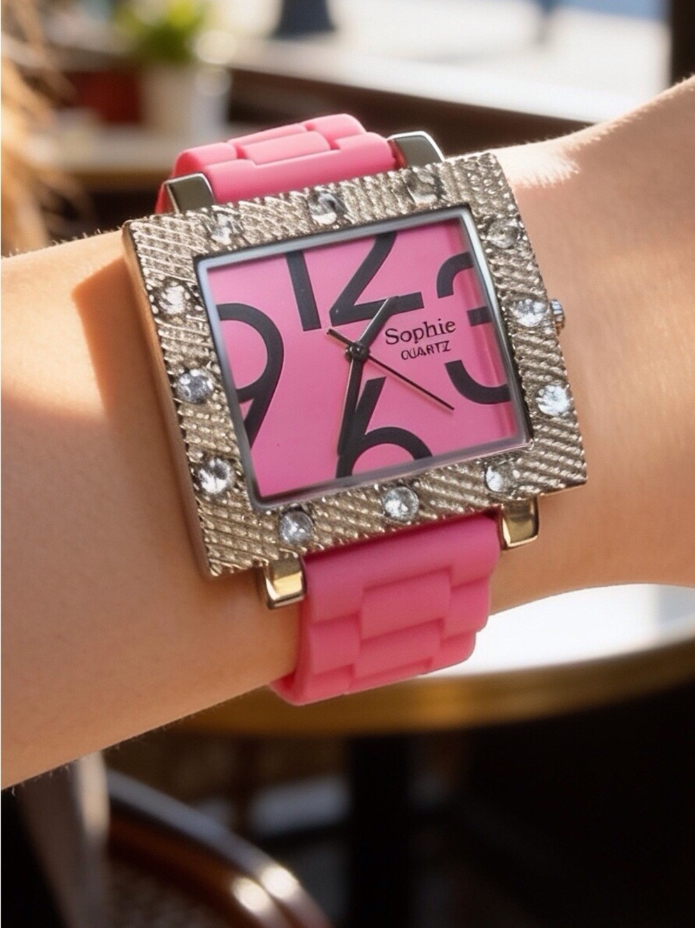 Sophie Pink and Silver Watch With Gems